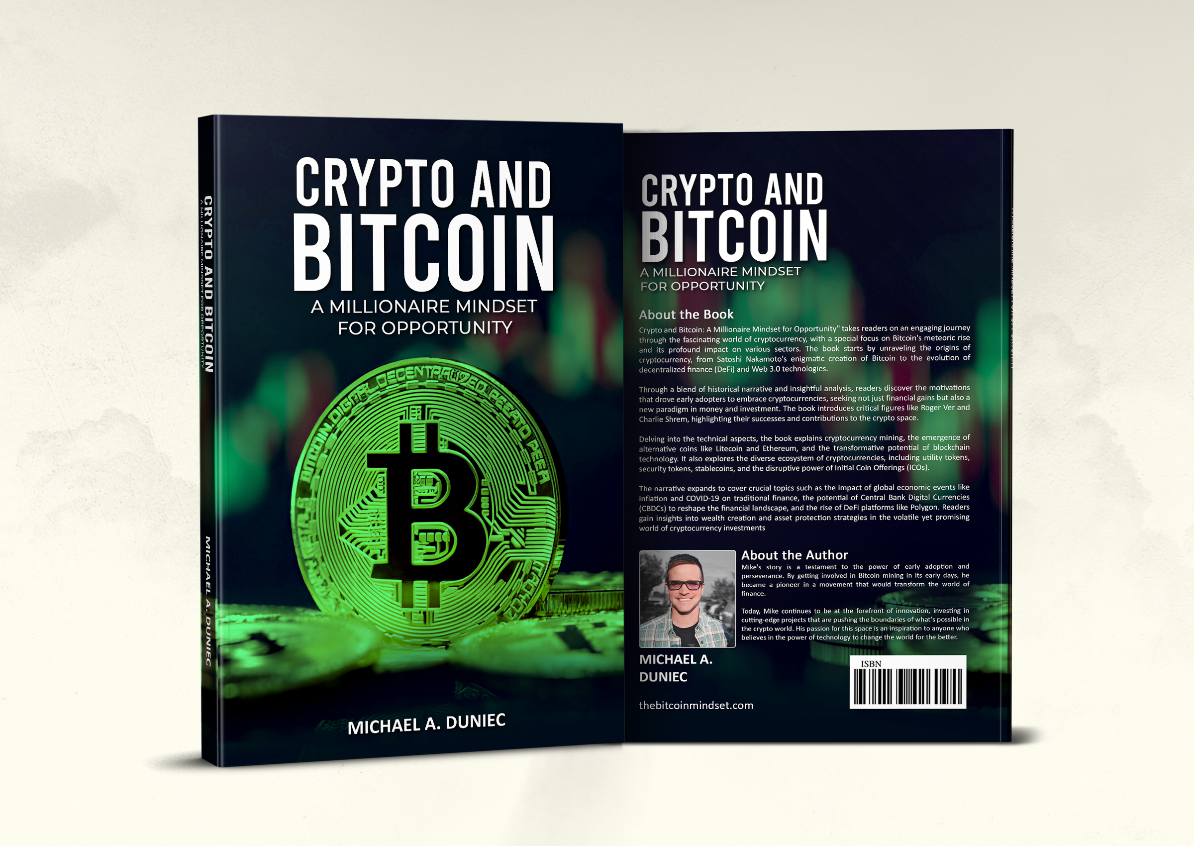 Front and back preview of the Crypto and Bitcoin book cover